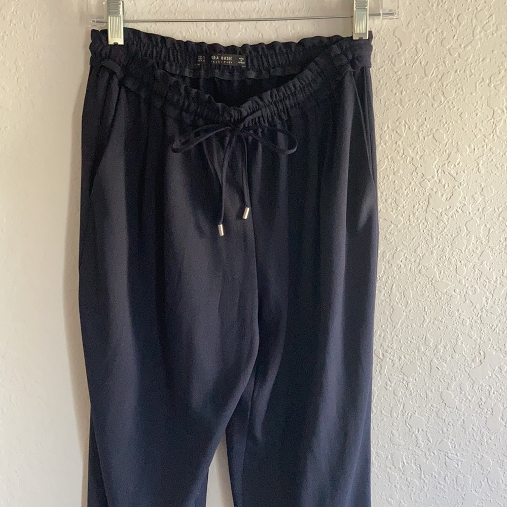 Drawstring Zara basic navy blue pants - Picture 3 of 4